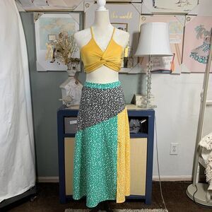 POPSUGAR patchwork maxi skirt green yellow white sz s